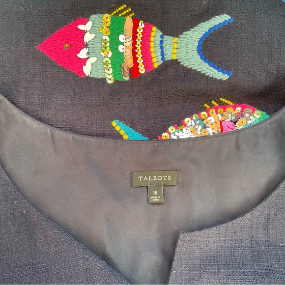 Talbots sequin Fish 🐟 embroidered embellished navy sheath Dress size 16 ⭐️ - Picture 8 of 9